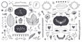 Vector set of floral decor, hand drawn doodle frames, dividers, borders, elements. Isolated. Royalty Free Stock Photo