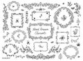 Vector set of floral doodle grames, dividers, handdrawn elements Royalty Free Stock Photo