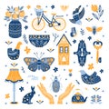 Set of Folk art cliparts in Scandinavian and Nordic style