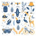 Set of Folk art cliparts in Scandinavian and Nordic style