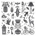 Set of Folk art cliparts in Scandinavian and Nordic style