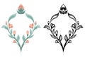 Vector set of folk art floral wreathes. Collection of frames made of flowers and stems isolated from the background. Natural