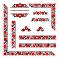 Vector set of folk Ukrainian ornaments: Ukrainian national seamless borders, patterns, corners, signs and template