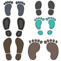 Vector set of footprints and shoeprints