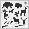 Vector set of Forest animals silhouette. Hunting club design. Royalty Free Stock Photo