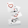 Vector set of four aces playing cards fall on the card deck. Royalty Free Stock Photo