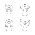 Vector set of four angels outline on white background. Religion decorative elements for New year, Christmas Royalty Free Stock Photo