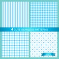 Vector set of four cute blue seamless patterns Royalty Free Stock Photo