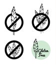 Vector Set Of Four Gluten Free Symbols With Banned Wheat Heads Icon Designs. Great for food packaging.