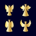 Vector set of four golden angels silhouette on dark blue background. Silhouette for New year, Christmas