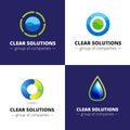 Vector set of four minimalistic abstract water logotypes. Ecological logos