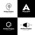 Vector set of four modern minimalistic interior design studio logos. Black and white creative logotypes