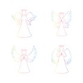 Vector set of four rainbow angels outline on white background. Religion decorative elements for New year, Christmas Royalty Free Stock Photo