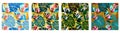 Protea pattern set consists of four colorful patterns. Royalty Free Stock Photo