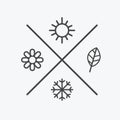 Vector set four seasons icons. the seasons winter spring summer autumn. Flat style, simple lines elements. Weather