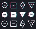 Vector set of frames in distorted glitch style. Circle, square, triangle, rhombus in distorted glitch style.