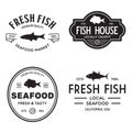 Vector set of fresh fish labels, logo, badges and design elements. Great Restaurant and Seafood Emblems Royalty Free Stock Photo