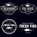 Vector set of fresh fish labels, logo, badges and design elements. Great Restaurant and Seafood Emblems Royalty Free Stock Photo