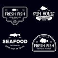 Vector set of fresh fish labels, logo, badges and design elements. Great Restaurant and Seafood Emblems Royalty Free Stock Photo