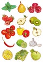 Vector set of fresh vegetables, fruits and berries Royalty Free Stock Photo