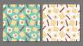 Vector set of fried eggs seamless patterns for healthy food packaging Royalty Free Stock Photo