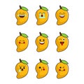 Vector set of fruit emoticons. Cute mango emoji with face