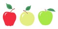 Vector Set of fruits - apple varieties - red, yellow, green color icons on white background Royalty Free Stock Photo