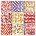 Vector set fruits and berries seamless pattern. Sketch hand draw outline illustration on white background.