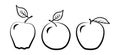 Vector set of fruits - varieties of apples - black and white icons on a white background Royalty Free Stock Photo