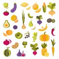 Vector set of fruits and vegetables. Organic food in flat style on a white background isolated.Stickers, icons, design for eco