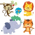 Vector set of funny animals cartoon in different poses