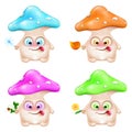 Vector set of funny cartoon colorful mushrooms