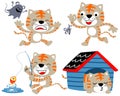 Vector set of funny kitten cartoon in activity Royalty Free Stock Photo