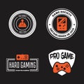 Vector set of game play joystick in vintage style. Design elements, icons, logo, emblems and badges isolated.