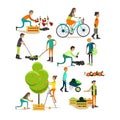 Vector set of garden people characters, icons in flat style Royalty Free Stock Photo