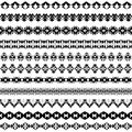 Vector set of geometric black borders in ethnic style. Collection of pattern brushes inside