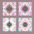 Vector set of geometric colorful backgrounds. Card templates for business and invitation Royalty Free Stock Photo