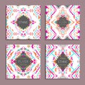 Vector set of geometric colorful backgrounds. Card templates for business and invitation. Ethnic, tribal, aztec style Royalty Free Stock Photo