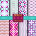 Vector set of geometric ornamental patterns with bright spring colors. Seamless texture collection. Ethnic ornament Royalty Free Stock Photo