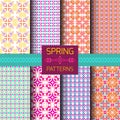 Vector set of geometric ornamental patterns with bright spring colors. Seamless texture collection. Ethnic ornament Royalty Free Stock Photo