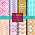Vector set of geometric ornamental patterns with bright spring colors. Seamless texture collection. Ethnic ornament Royalty Free Stock Photo
