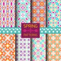 Vector set of geometric ornamental patterns with bright spring colors. Seamless texture collection. Ethnic ornament Royalty Free Stock Photo