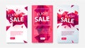 Vector set of geometric social media banners for online shopping, flash sale. Low poly facet red illustrations for