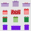 Vector set of gift boxes decorated with bows. Isolated icons. Flat design Royalty Free Stock Photo