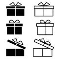 Vector set of gift boxes decorated with bows. Isolated icons. Flat design Royalty Free Stock Photo