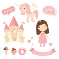 Vector set for girl in pink color.
