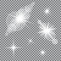 Vector set of glare lighting, twinkle lens flares.