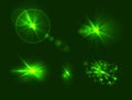 Vector Set of Glares, Green Gowing Light Spots, Different Shine Effects Collection.