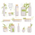 Vector Set of glass Rectangular Glass Containers - Food Storage Containers with Eco-Friendly Bamboo Lids, Plastic-free