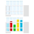 Vector set of glass test tubes clear, with multi-colored liquid reagents containing in rake isolated on white background Royalty Free Stock Photo